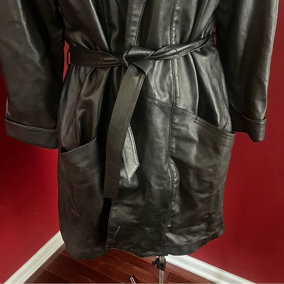 Excelled Collection Belted Leather Trench Coat - Picture 5 of 16